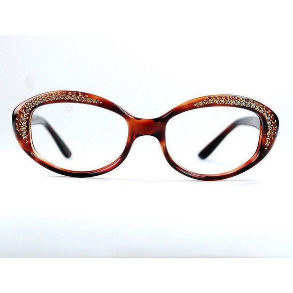 Deluxe France Rhinestone Cat Eye Glasses Tortoise Frames - Picture 2 of 5